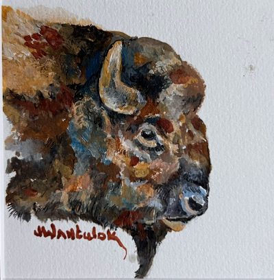 Bison Long Beard -  Painting size 4" x 4". Framed size 14.5" x 14.5". Price = $750