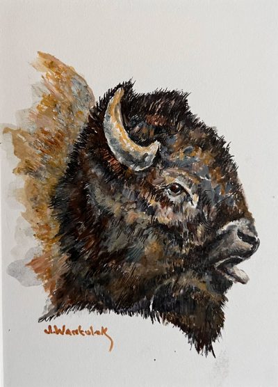 Bison in the Rut Painting size 5" x 7". Framed size 12.5" x 16.5". Price = $800