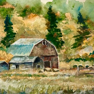Eastern Montana Hay Barn. Painting size 6"x8", Framed 14"x16". Price = $800