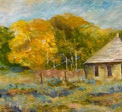 Wilsall, MT Barn. Painting size 16"x6". Framed 24"x14". Price = $900