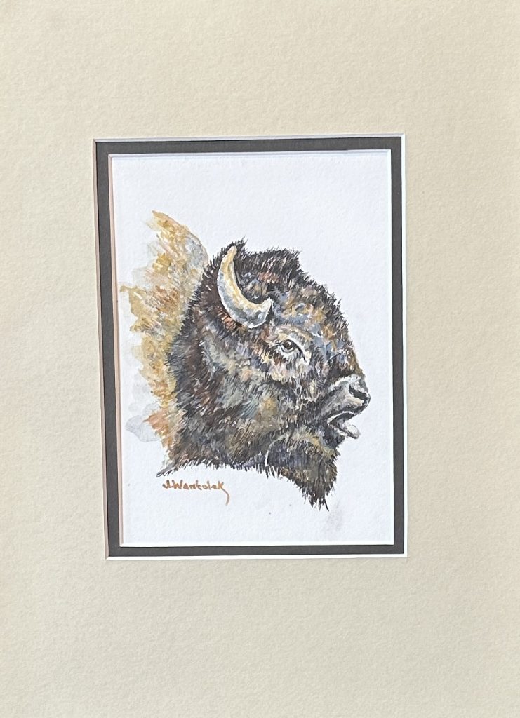 Bison - Classic pose for the rut. Painting Size 5" x 7", Framed Size 11" x 15". Price = $800